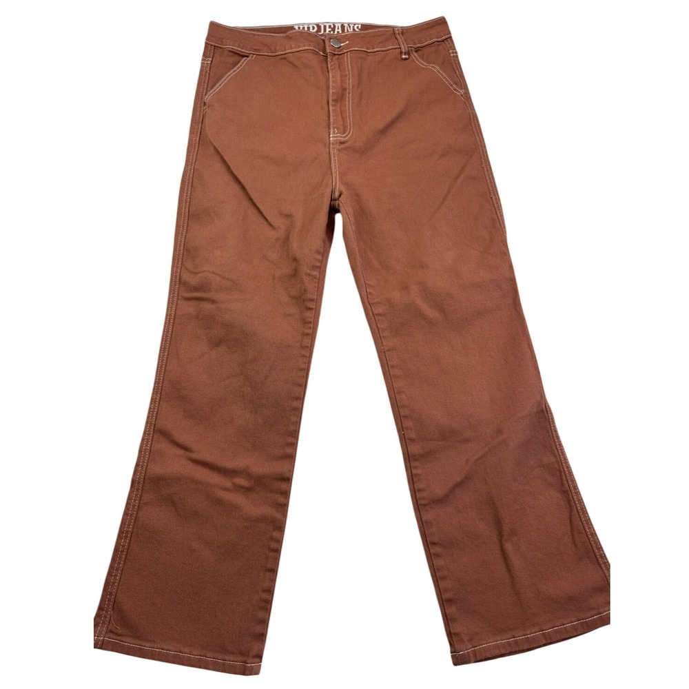 VIP Jeans Brown Contrast Stitch Wide Leg Denim Pants Trousers Women 33x25 no tag